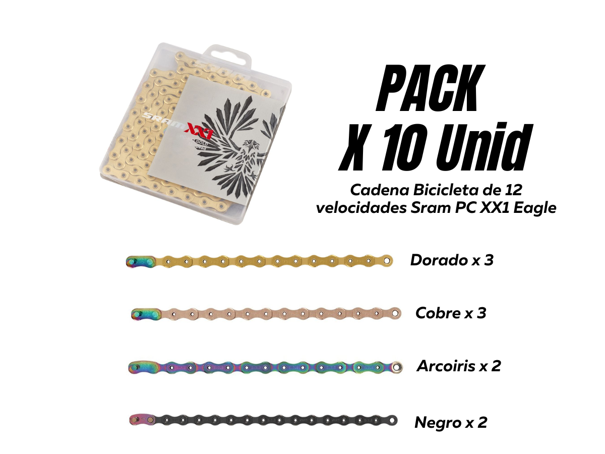 Cadena Bicicleta de 12 Velocidades Sram PC XX1 Eagle Colores Pack x 10