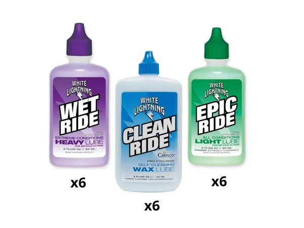 Kit aceite White Lightning Clean Wet y Epic Ride x 18 unid