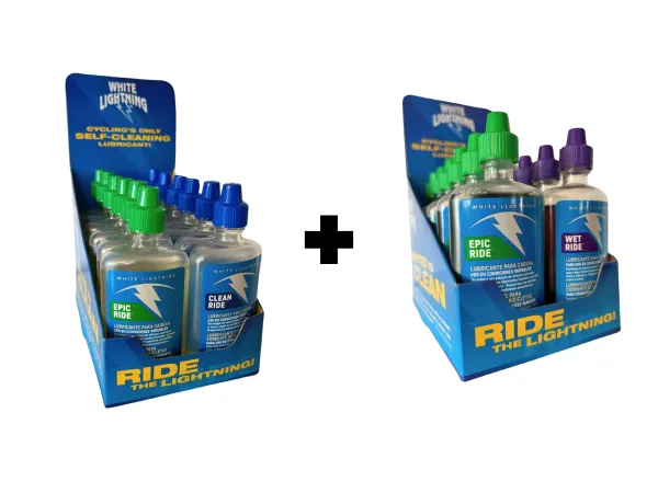 Kit Lubricante White Lightning Pop Display Box 12 unid Clean y Epic Ride Epic y Wet Ride