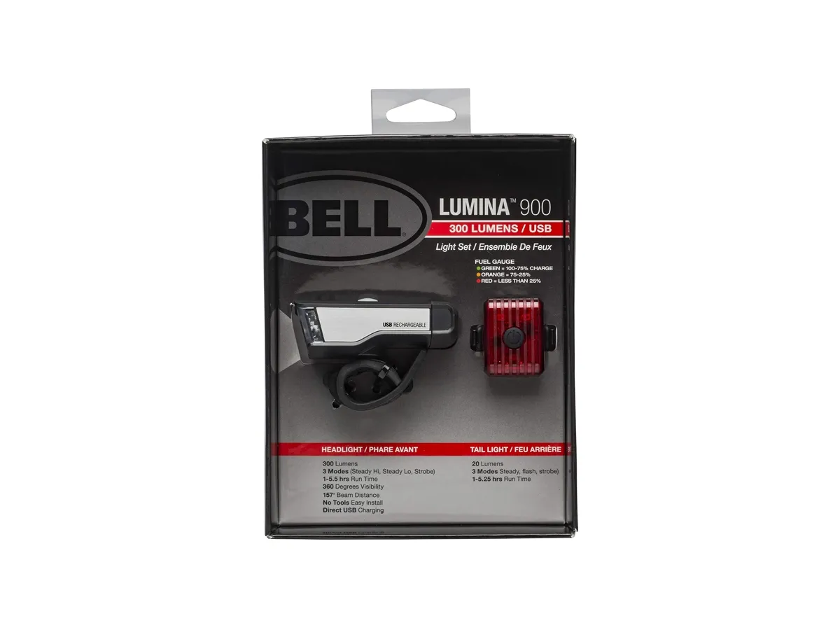 Luz Delantera y Trasera BELL Lumina 900 300/20 Lumenes USB Recargable